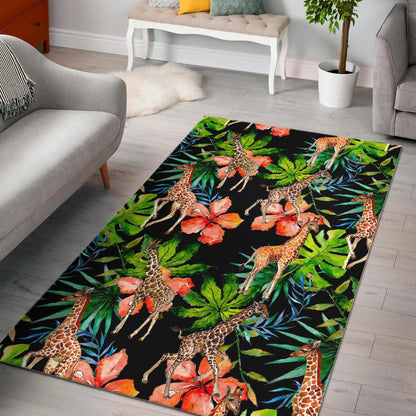 Black Tropical Giraffe Pattern Print Area Rug GearFrost