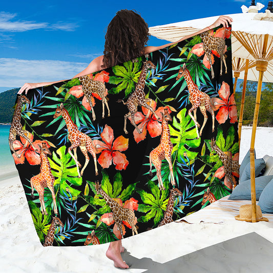 Black Tropical Giraffe Pattern Print Beach Sarong Wrap