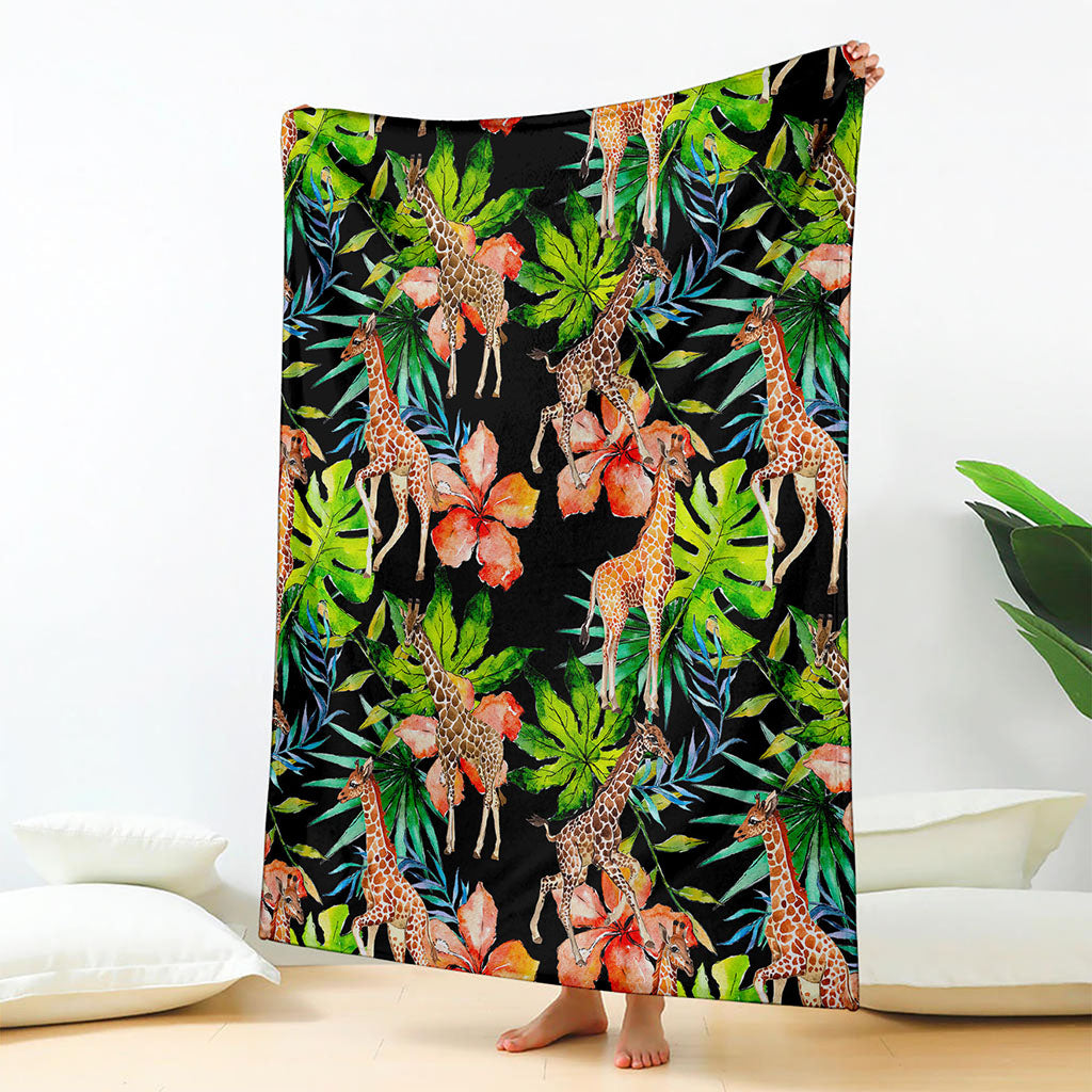 Black Tropical Giraffe Pattern Print Blanket