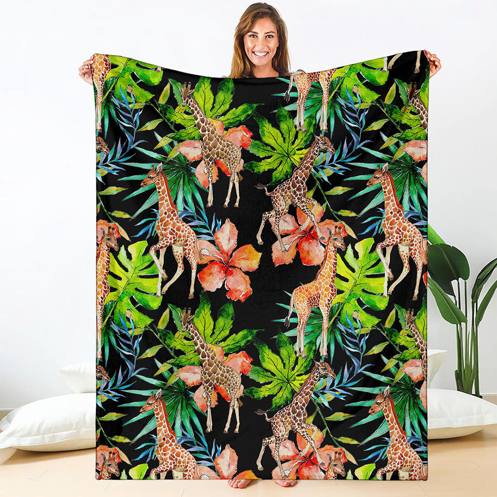 Black Tropical Giraffe Pattern Print Blanket