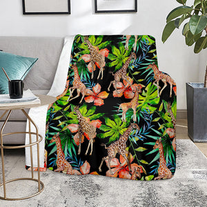 Black Tropical Giraffe Pattern Print Blanket