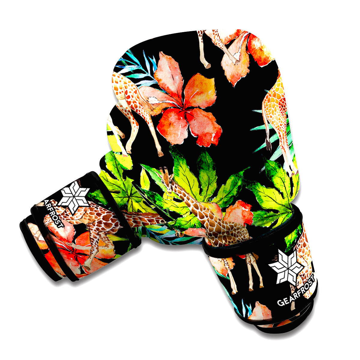 Black Tropical Giraffe Pattern Print Boxing Gloves