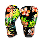 Black Tropical Giraffe Pattern Print Boxing Gloves