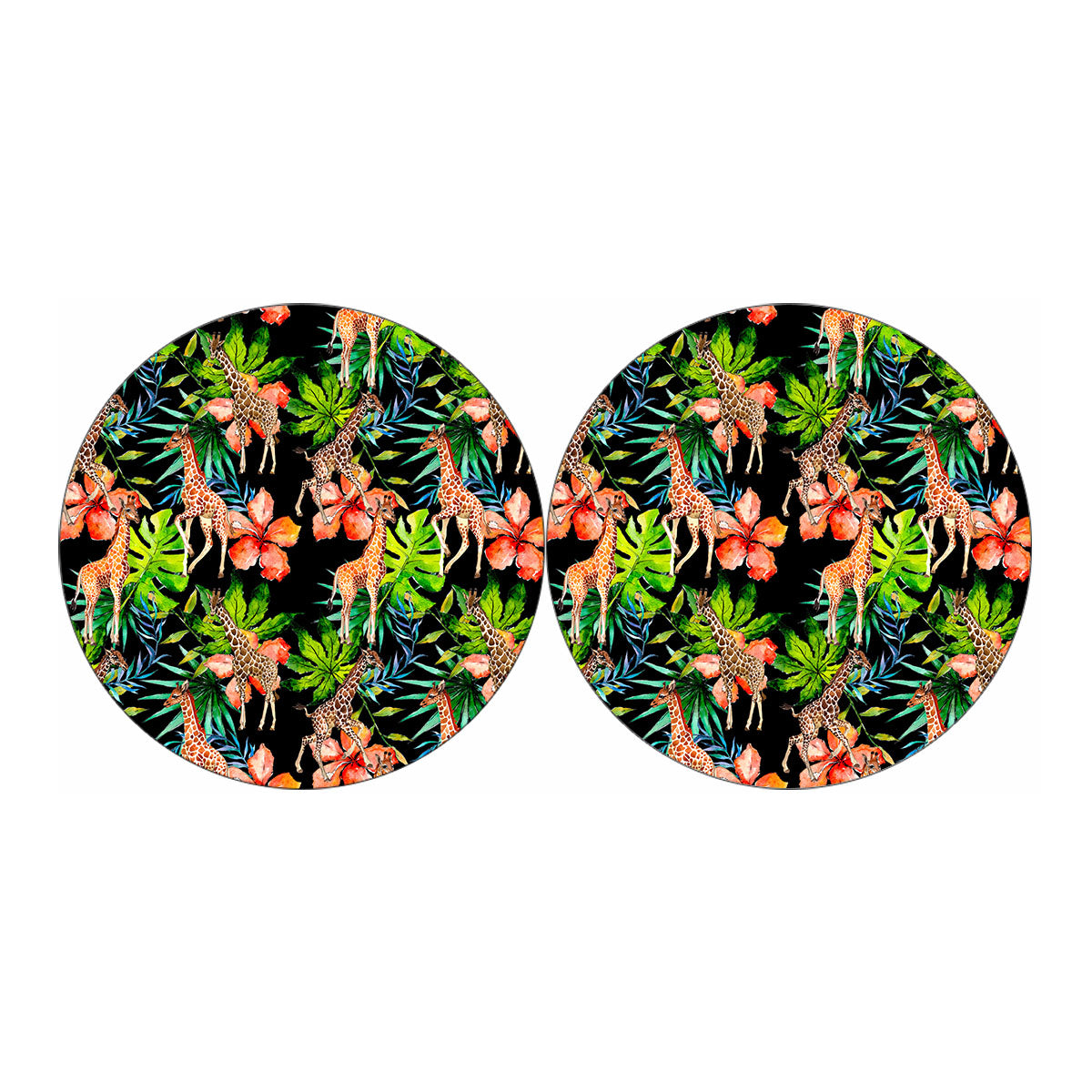 Black Tropical Giraffe Pattern Print Car Coasters