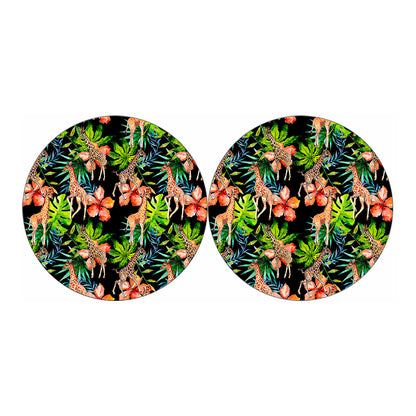 Black Tropical Giraffe Pattern Print Car Coasters