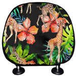 Black Tropical Giraffe Pattern Print Car Headrest Covers