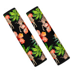 Black Tropical Giraffe Pattern Print Car Seat Belt Covers