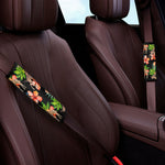 Black Tropical Giraffe Pattern Print Car Seat Belt Covers