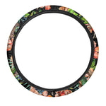 Black Tropical Giraffe Pattern Print Car Steering Wheel Cover