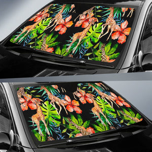 Black Tropical Giraffe Pattern Print Car Sun Shade GearFrost