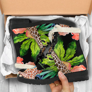 Black Tropical Giraffe Pattern Print Comfy Boots GearFrost