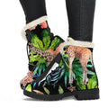 Black Tropical Giraffe Pattern Print Faux Fur Leather Boots