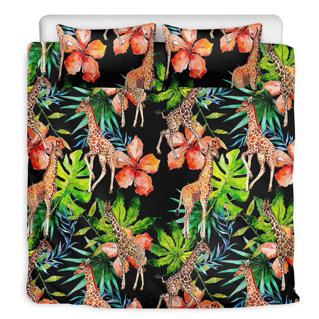 Black Tropical Giraffe Pattern Print Duvet Cover Bedding Set