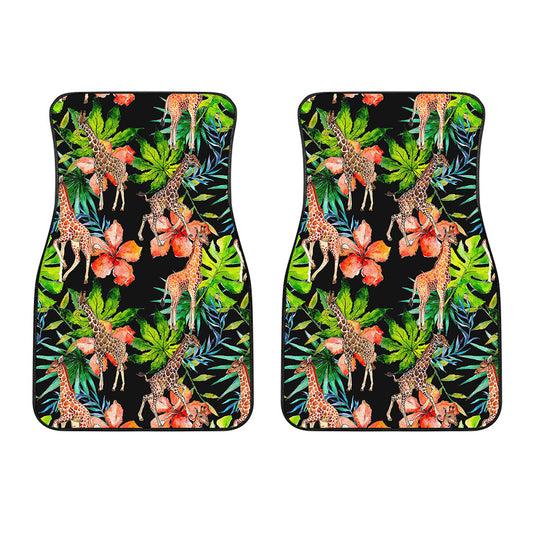Black Tropical Giraffe Pattern Print Front Car Floor Mats