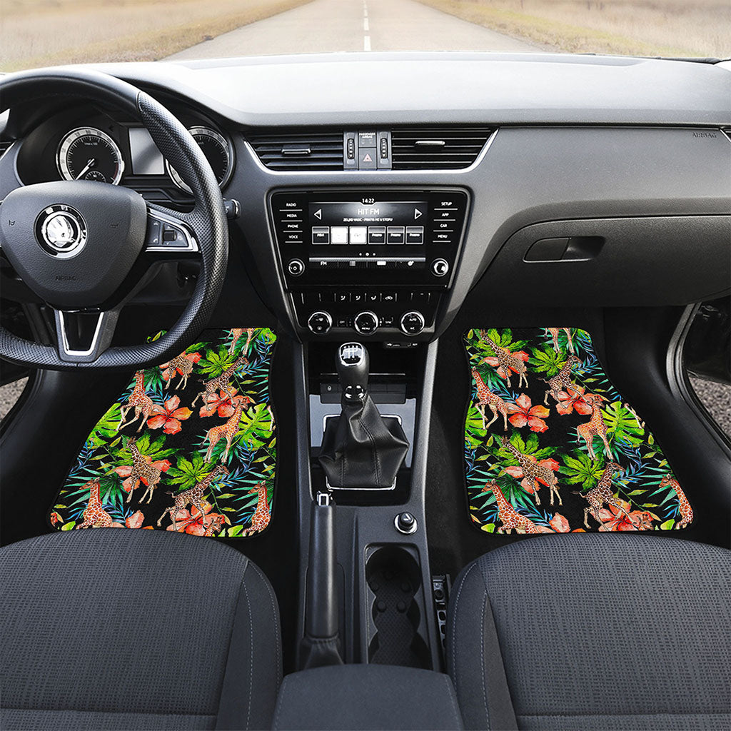 Black Tropical Giraffe Pattern Print Front Car Floor Mats
