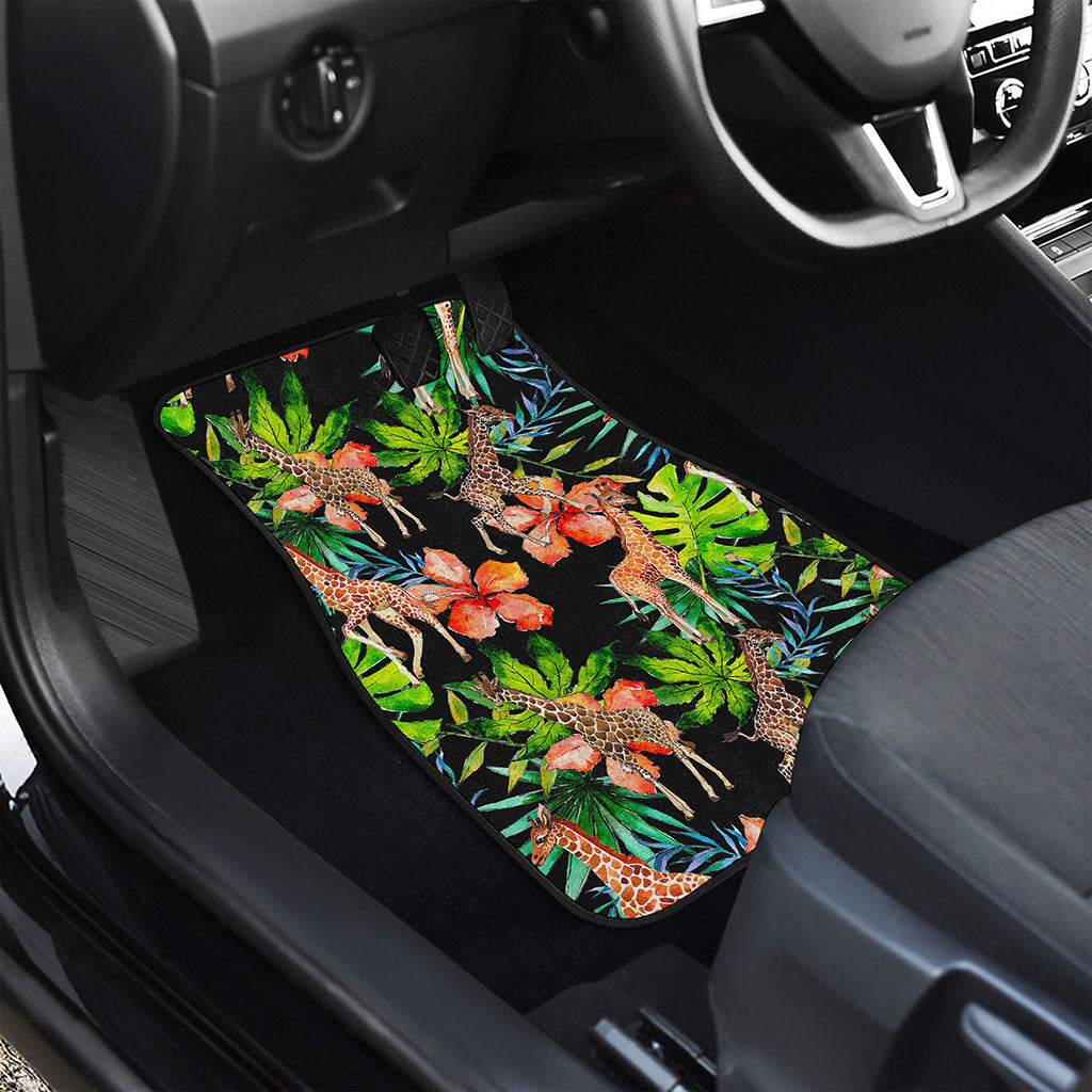 Black Tropical Giraffe Pattern Print Front Car Floor Mats