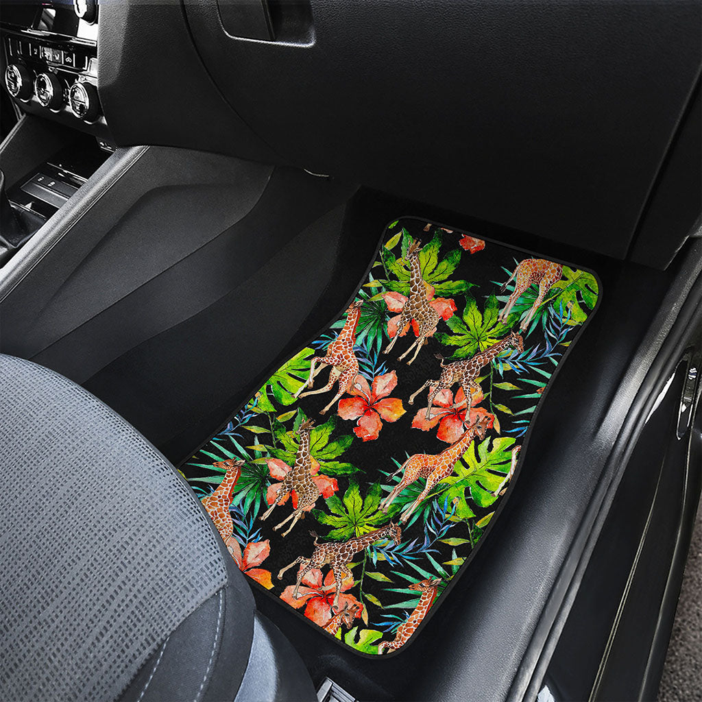 Black Tropical Giraffe Pattern Print Front Car Floor Mats