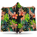 Black Tropical Giraffe Pattern Print Hooded Blanket