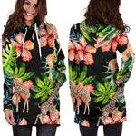 Black Tropical Giraffe Pattern Print Hoodie Dress GearFrost