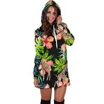 Black Tropical Giraffe Pattern Print Hoodie Dress GearFrost
