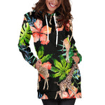 Black Tropical Giraffe Pattern Print Hoodie Dress GearFrost