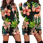 Black Tropical Giraffe Pattern Print Hoodie Dress GearFrost