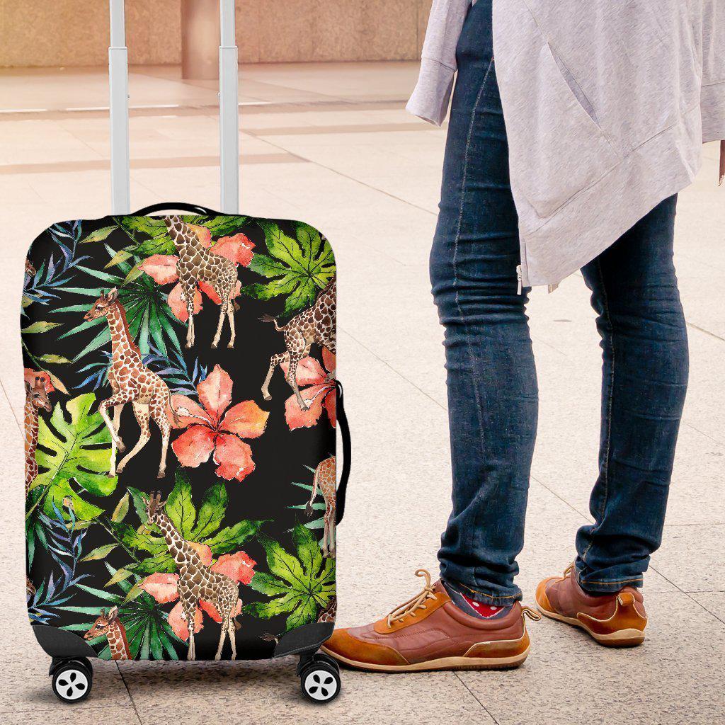 Black Tropical Giraffe Pattern Print Luggage Cover GearFrost