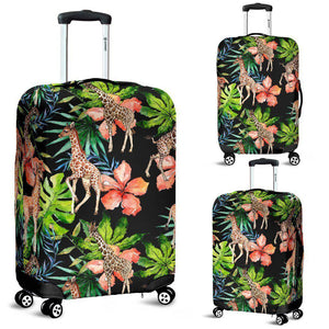 Black Tropical Giraffe Pattern Print Luggage Cover GearFrost