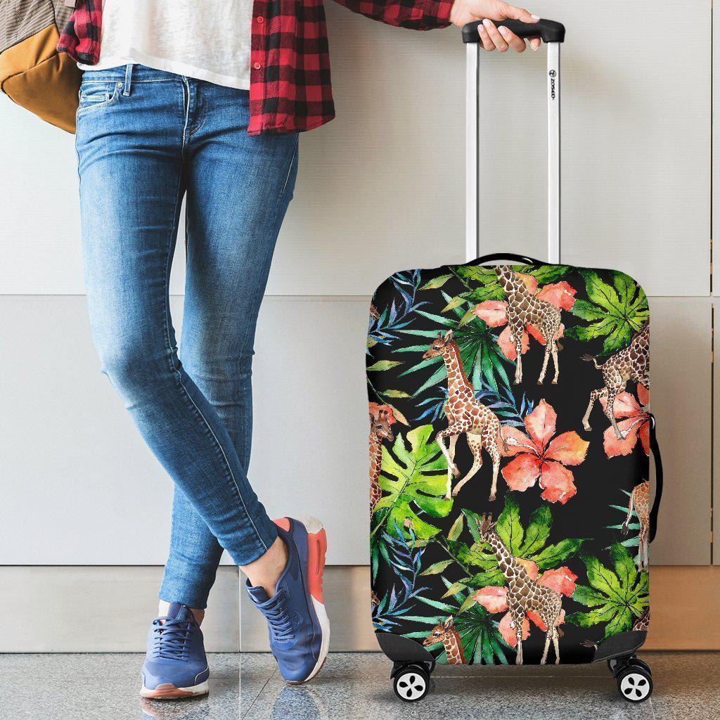 Black Tropical Giraffe Pattern Print Luggage Cover GearFrost
