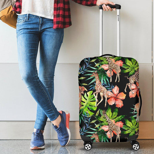 Black Tropical Giraffe Pattern Print Luggage Cover GearFrost