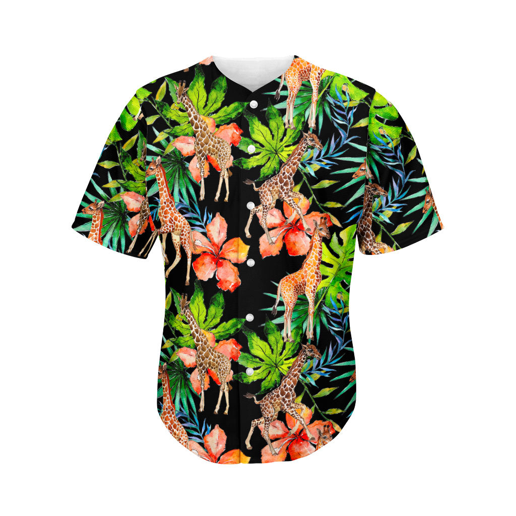 Black Tropical Giraffe Pattern Print Men's Baseball Jersey