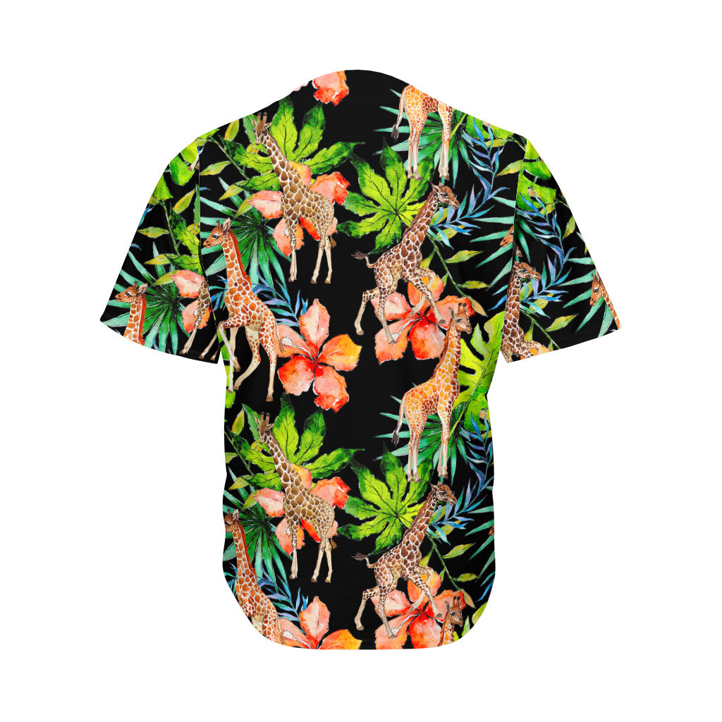 Black Tropical Giraffe Pattern Print Men's Baseball Jersey