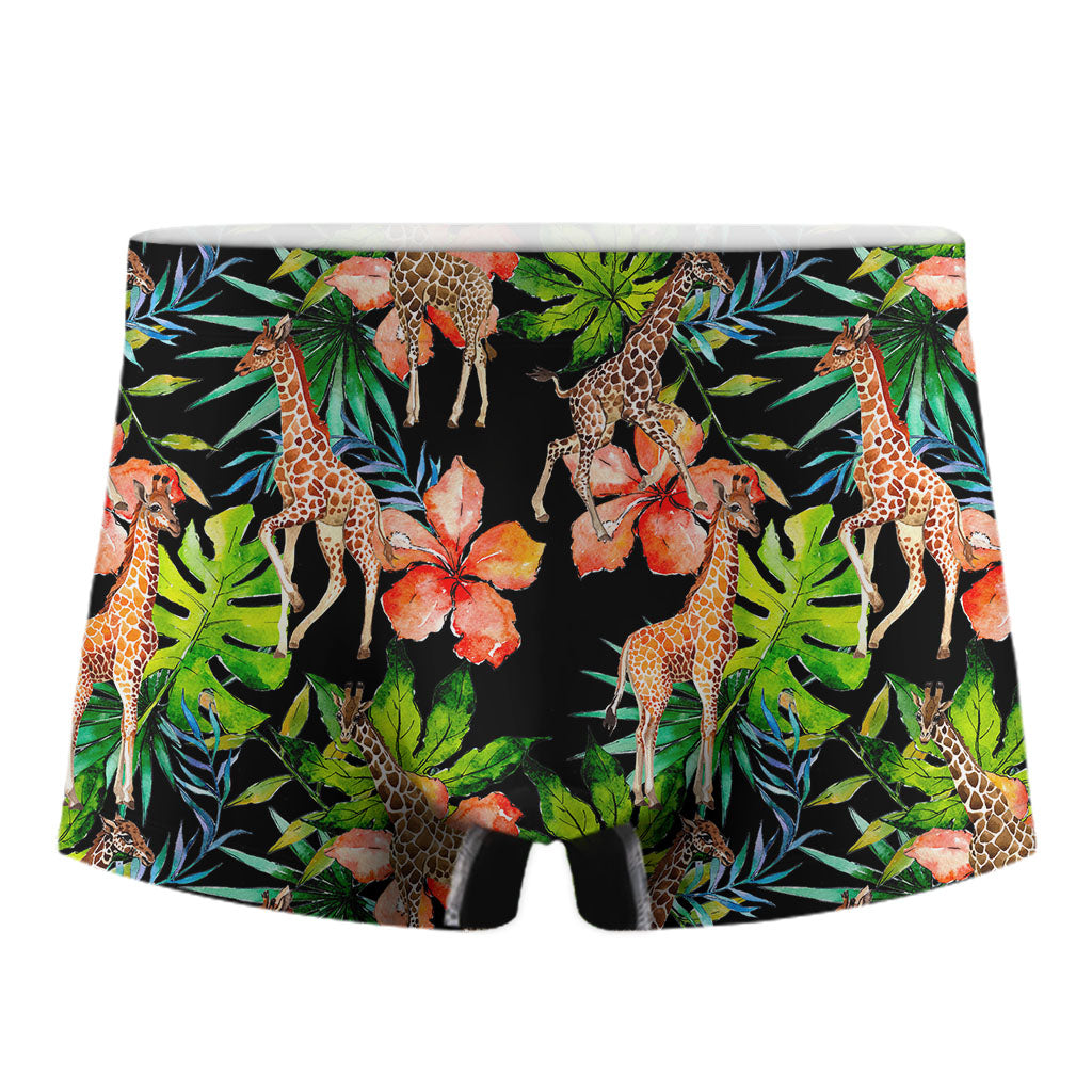 Black Tropical Giraffe Pattern Print Men's Boxer Briefs