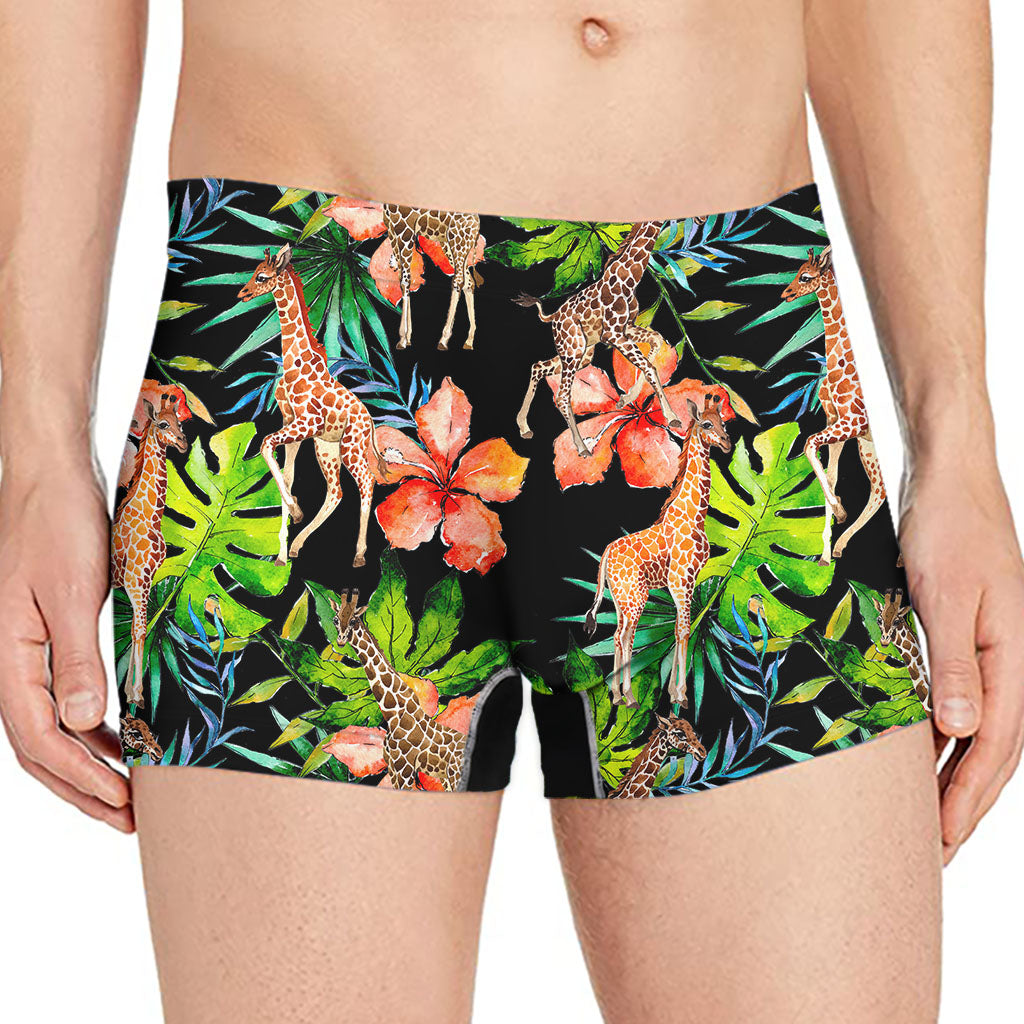 Black Tropical Giraffe Pattern Print Men's Boxer Briefs