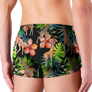 Black Tropical Giraffe Pattern Print Men's Boxer Briefs