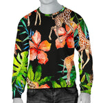 Black Tropical Giraffe Pattern Print Men's Crewneck Sweatshirt GearFrost