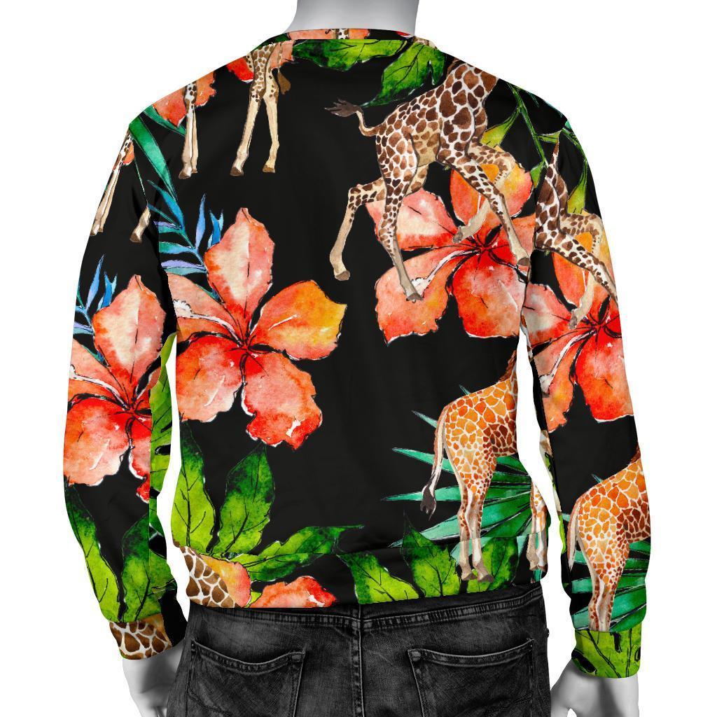 Black Tropical Giraffe Pattern Print Men's Crewneck Sweatshirt GearFrost