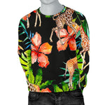 Black Tropical Giraffe Pattern Print Men's Crewneck Sweatshirt GearFrost