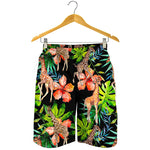 Black Tropical Giraffe Pattern Print Men's Shorts