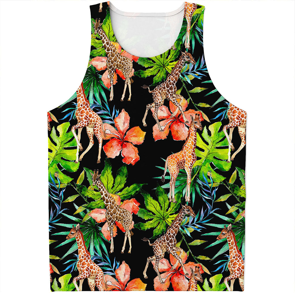 Black Tropical Giraffe Pattern Print Men's Tank Top