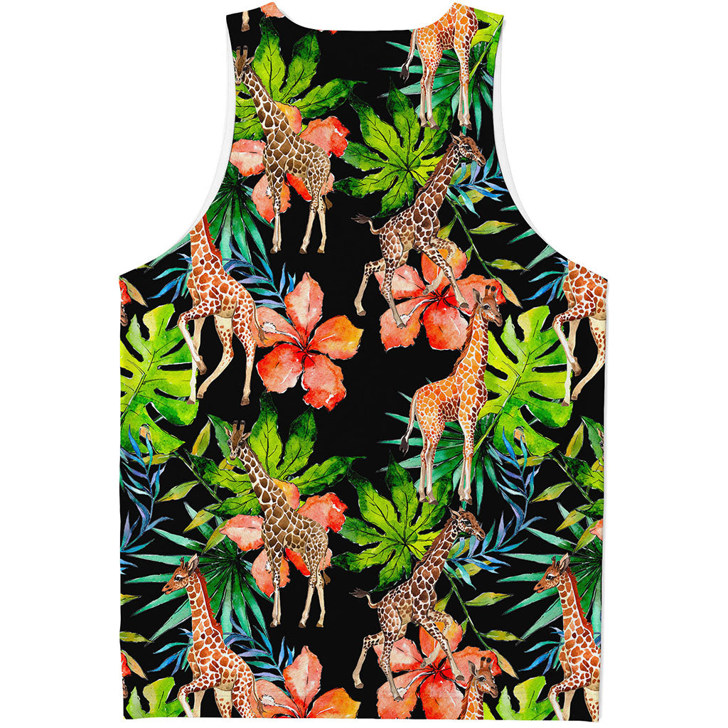 Black Tropical Giraffe Pattern Print Men's Tank Top