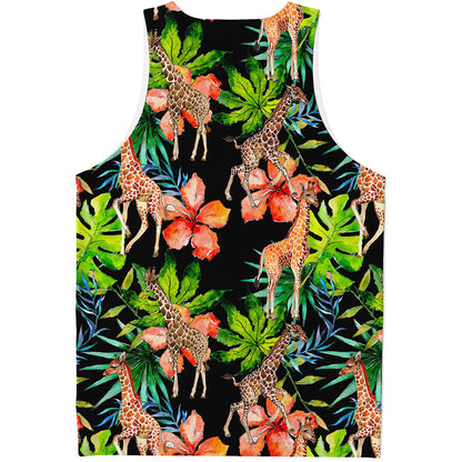 Black Tropical Giraffe Pattern Print Men's Tank Top