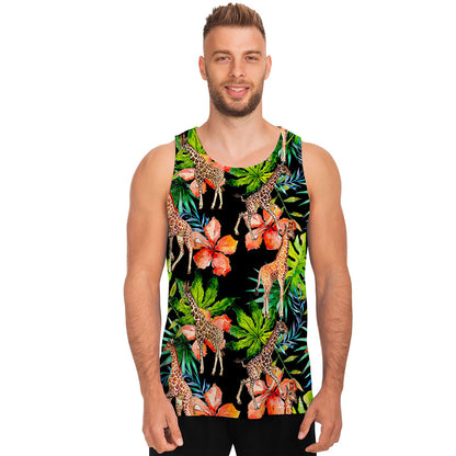 Black Tropical Giraffe Pattern Print Men's Tank Top
