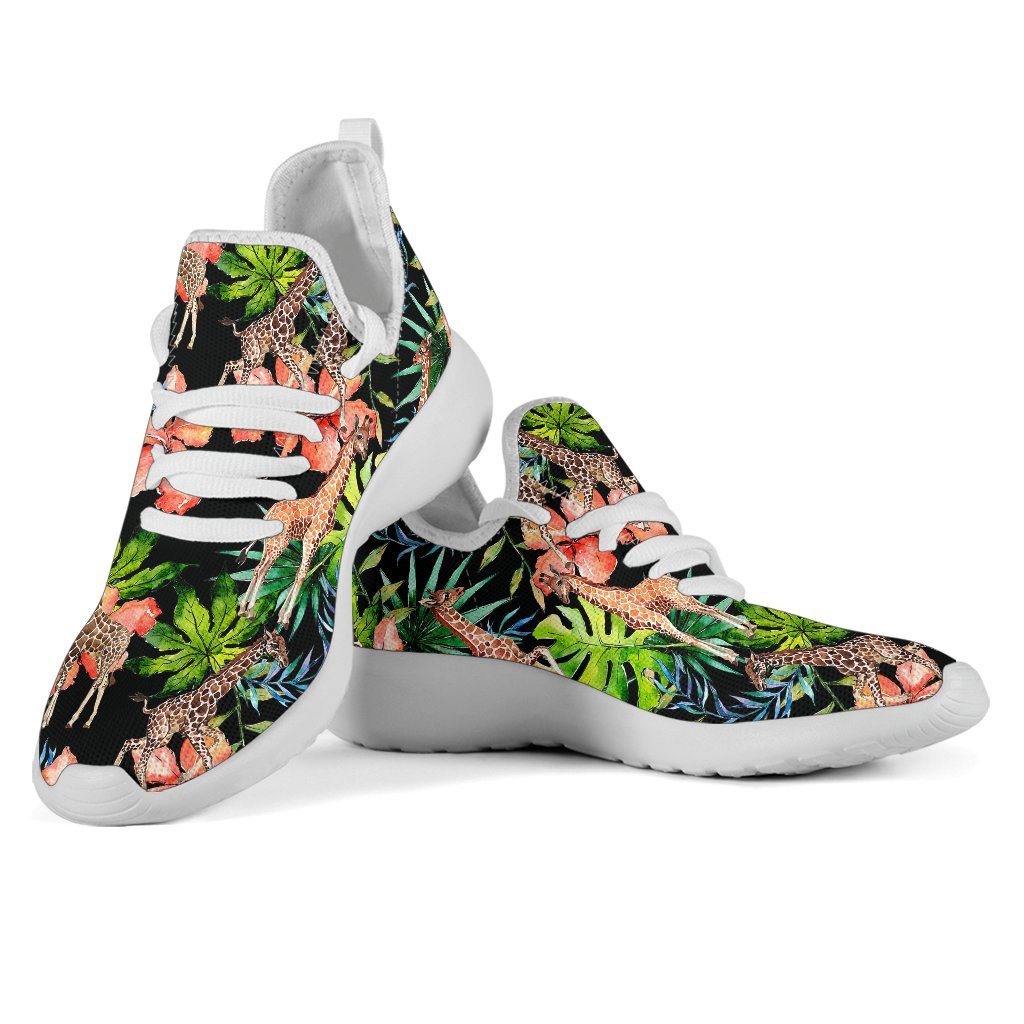 Black Tropical Giraffe Pattern Print Mesh Knit Shoes GearFrost