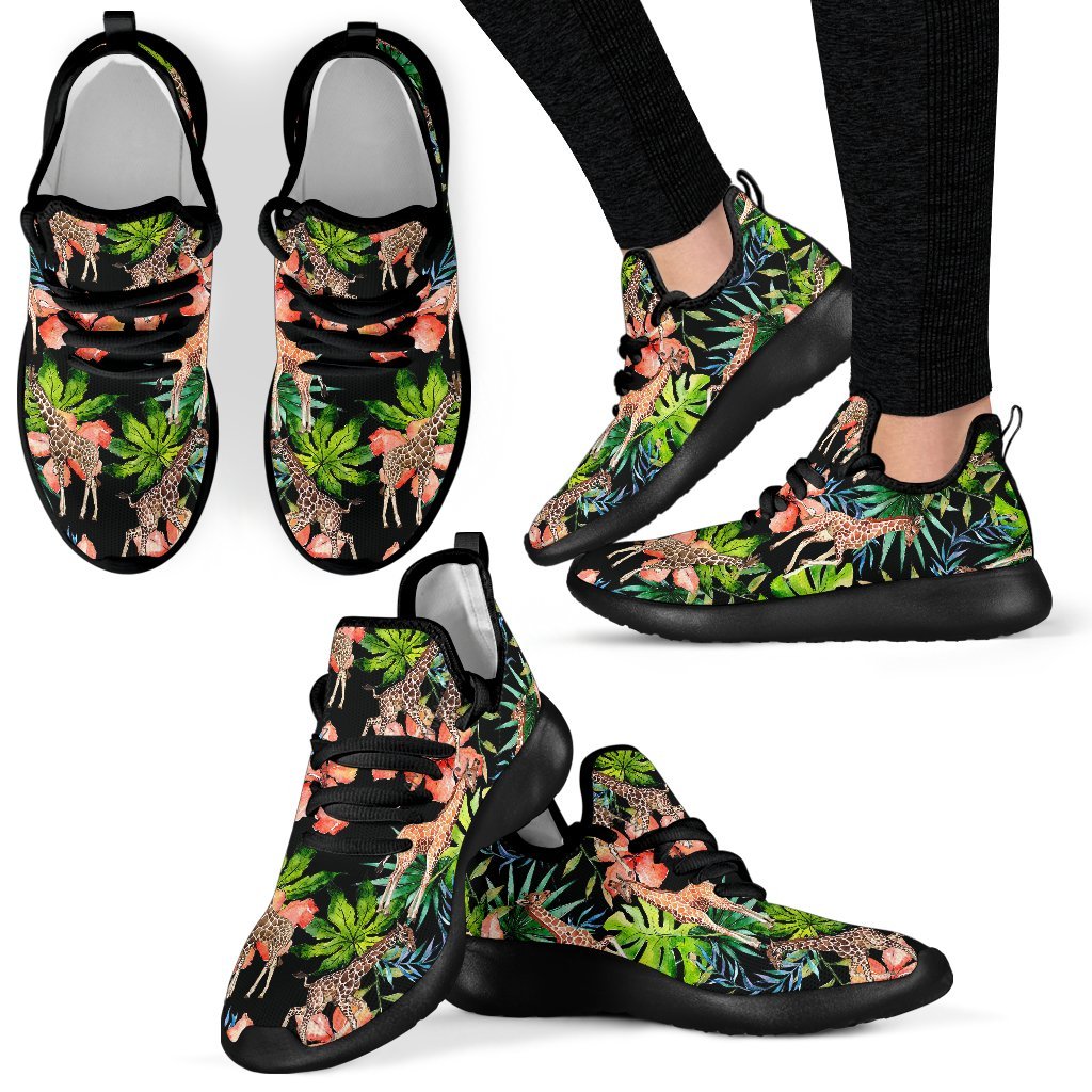 Black Tropical Giraffe Pattern Print Mesh Knit Shoes GearFrost
