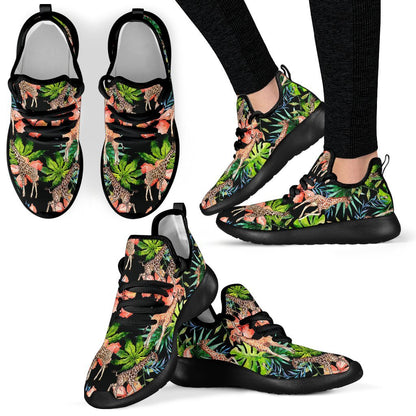 Black Tropical Giraffe Pattern Print Mesh Knit Shoes GearFrost