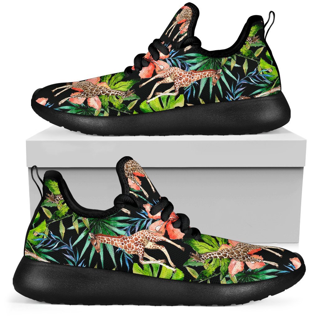 Black Tropical Giraffe Pattern Print Mesh Knit Shoes GearFrost