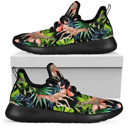 Black Tropical Giraffe Pattern Print Mesh Knit Shoes GearFrost