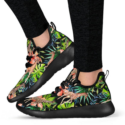 Black Tropical Giraffe Pattern Print Mesh Knit Shoes GearFrost