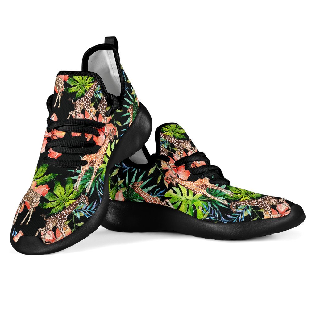 Black Tropical Giraffe Pattern Print Mesh Knit Shoes GearFrost